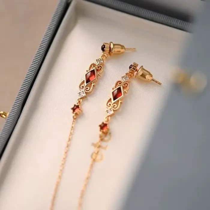 Boucles d'oreilles en pierre rouge parfum pourpre, Design Original Unique, léger, à la mode et exquis