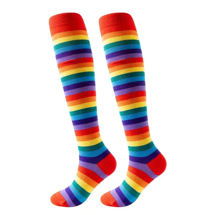 Chaussettes longues rouges à rayures colorées pour femmes, européennes et américaines, hautes, genoux en coton, chaussettes de fête