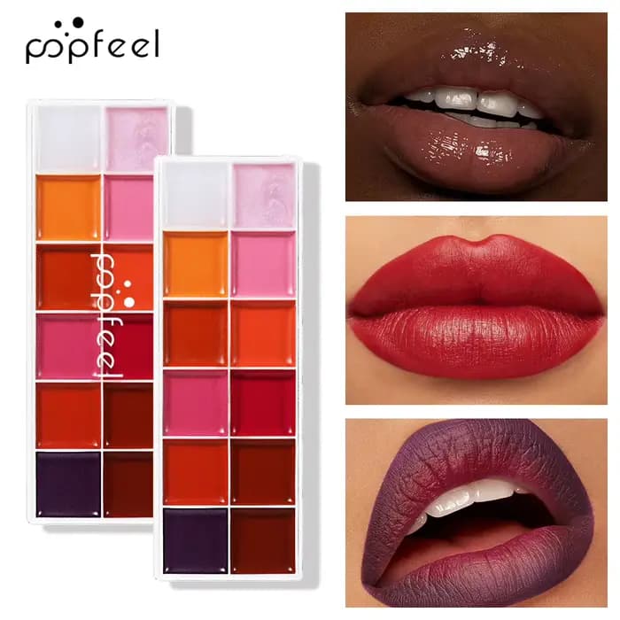 POPFEEL Palette de rouge à lèvres et fard à joues 2 en 1 longue durée de 12 couleurs – Formule légère et hydratante pour une beauté sans effort.