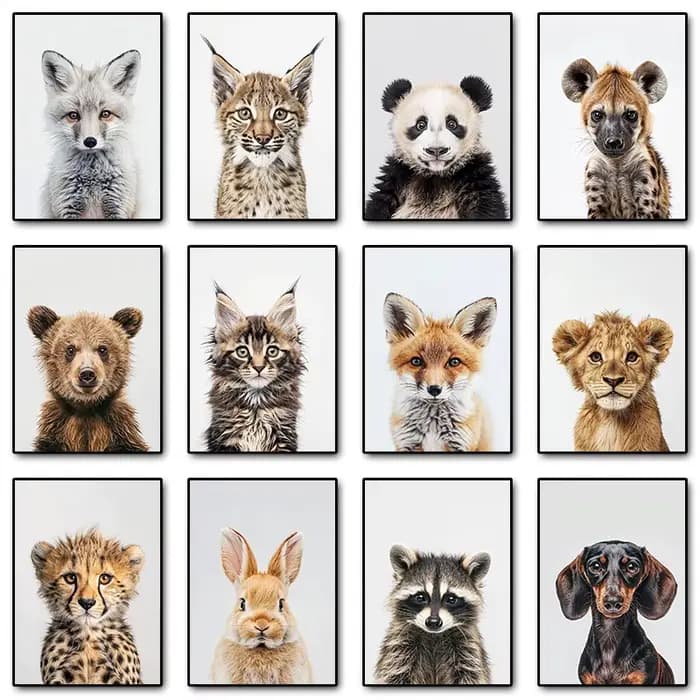 Affiche de bébé animaux mignons pour la décoration intérieure, cerf, guépard, ours, Krasnor rouge, peinture sur toile imprimée, art mural, photo pour chambre d'enfant