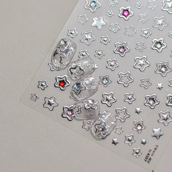 1 pièce 5D couleur cristal étoile ongles autocollants haute qualité amour brillant argent creux frot