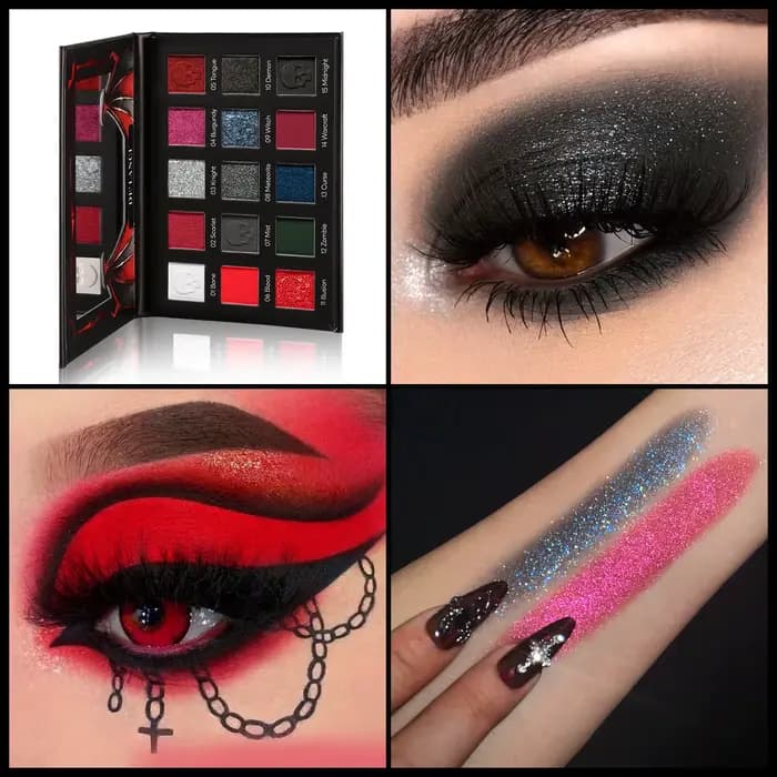 DE'LANCI Palette de fards à paupières rouge noir, maquillage gothique de fard à paupières rouge 15 c