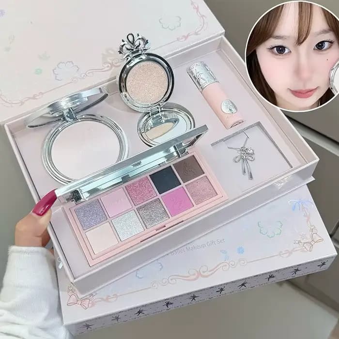 NICEKEY – boîte de maquillage de Ballet rose comprenant 1 boue à lèvres, 1 * poudre pressée, 1 * pou