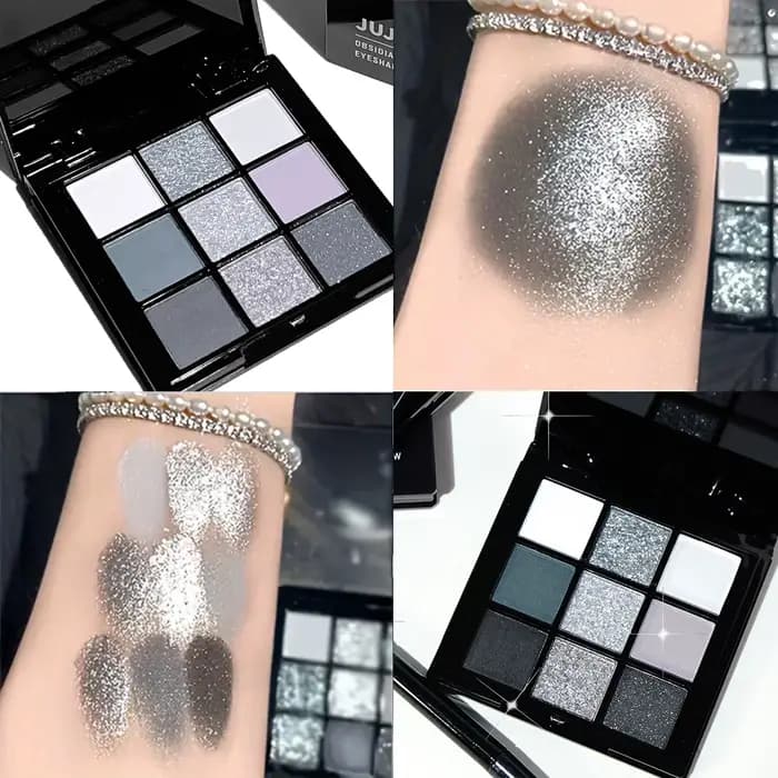 Palette de fards à paupières à 9 ombres : Black Swan, Smoky, Black Dark, Grey Silver Glitter, finiti