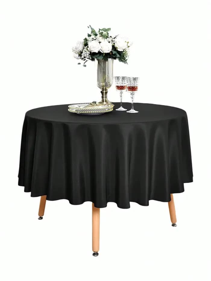 Nappe blanche, style moderne, polyester, ronde, résistante aux taches, infroissable, lavable, cuisin