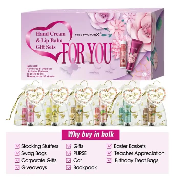 Coffret cadeau 30 ensembles/boîte crème pour les mains et baume à lèvres pour les invités cadeau de
