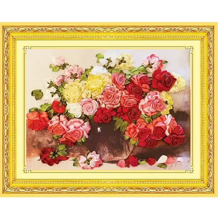 Kit de broderie au point de croix DIY, motif rose rouge, décoration murale, peinture au point de cro