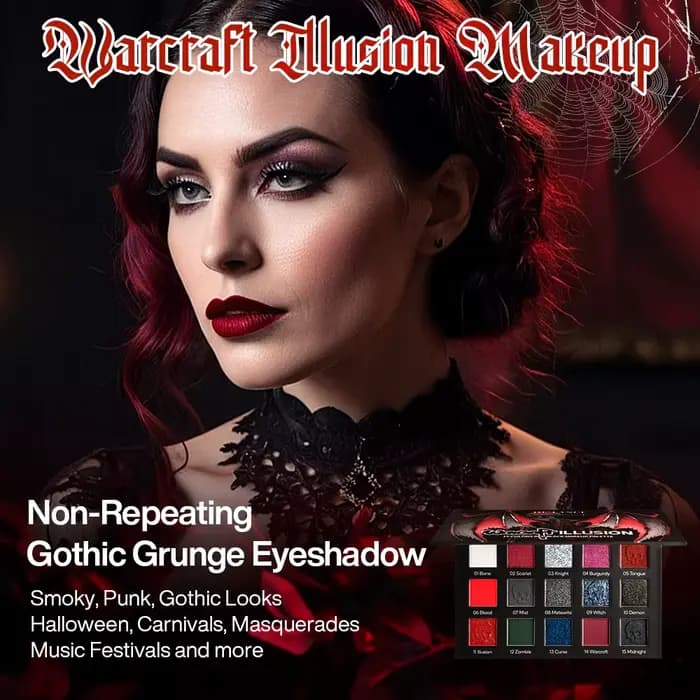 DE'LANCI Palette de fards à paupières rouge noir, maquillage gothique de fard à paupières rouge 15 c