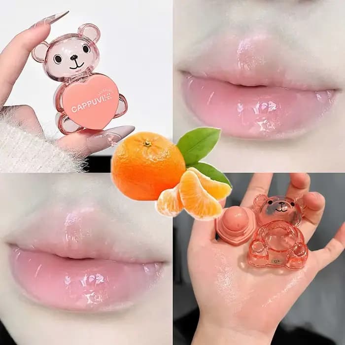 Cappuvini Baume à lèvres ours mignon Brillant à lèvres fruité hydratant en profondeur pour le soin d