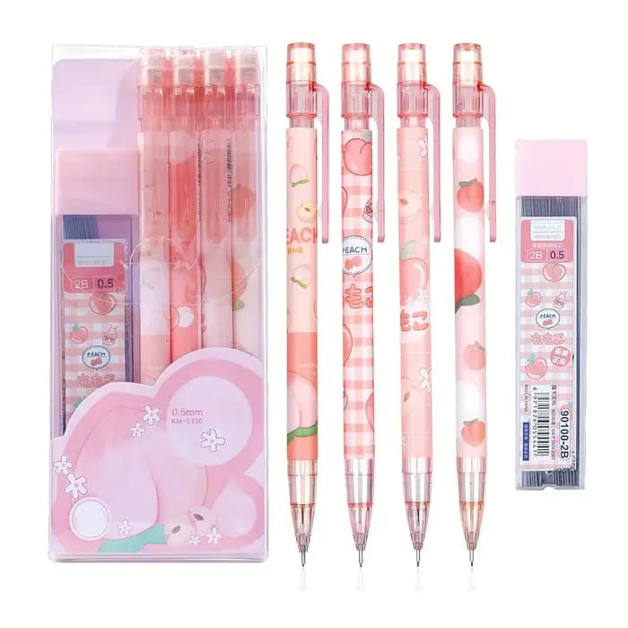 Ensemble de crayons mécaniques Kawaii, comprend 4 fils Hb de 0,5 mm et 1 recharge de tube, parfait p