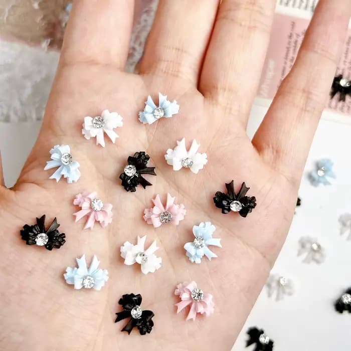 Nœuds féeriques de couleur unie, 30 pièces, breloques pour ongles en résine, nœuds minimalistes Doub