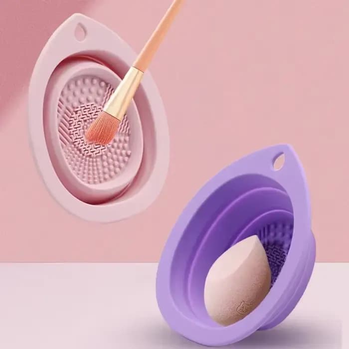 Nettoyeur de pinceaux de maquillage en Silicone, bol de nettoyage de bouffantes de poudre pliante, p
