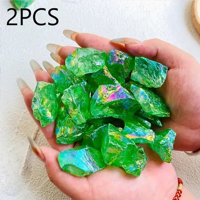 Pierre de quartz verte aux couleurs irisées, disponible en versions polies et non polies