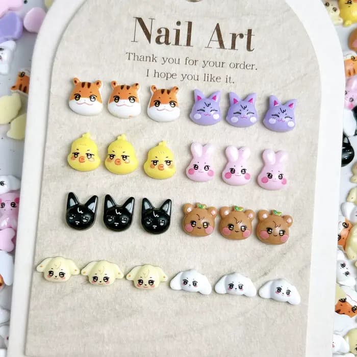 20 pièces dessin animé mignon tigre chat résine ongles breloques 3D créatif coloré lapin ours série