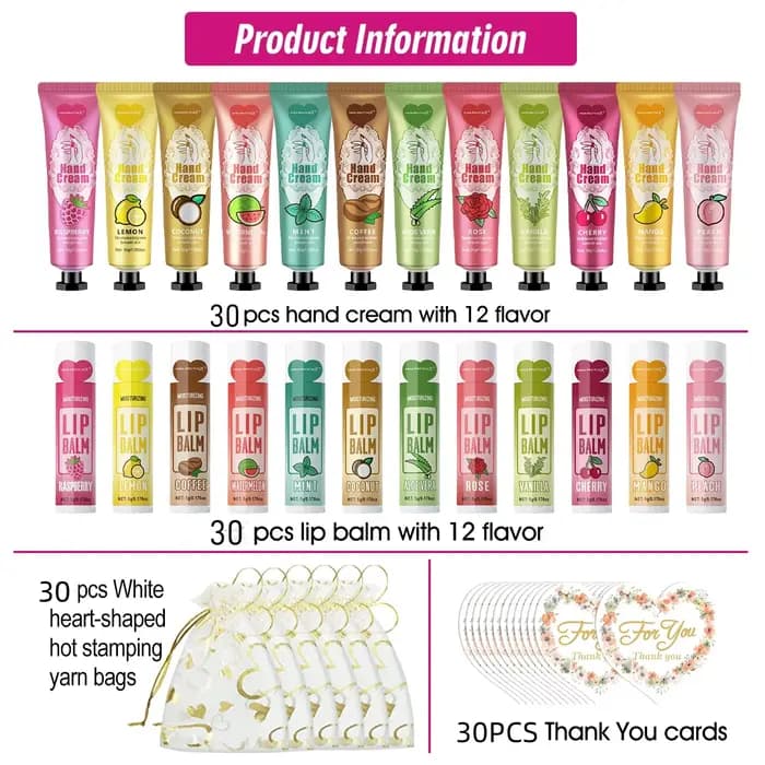 Coffret cadeau 30 ensembles/boîte crème pour les mains et baume à lèvres pour les invités cadeau de