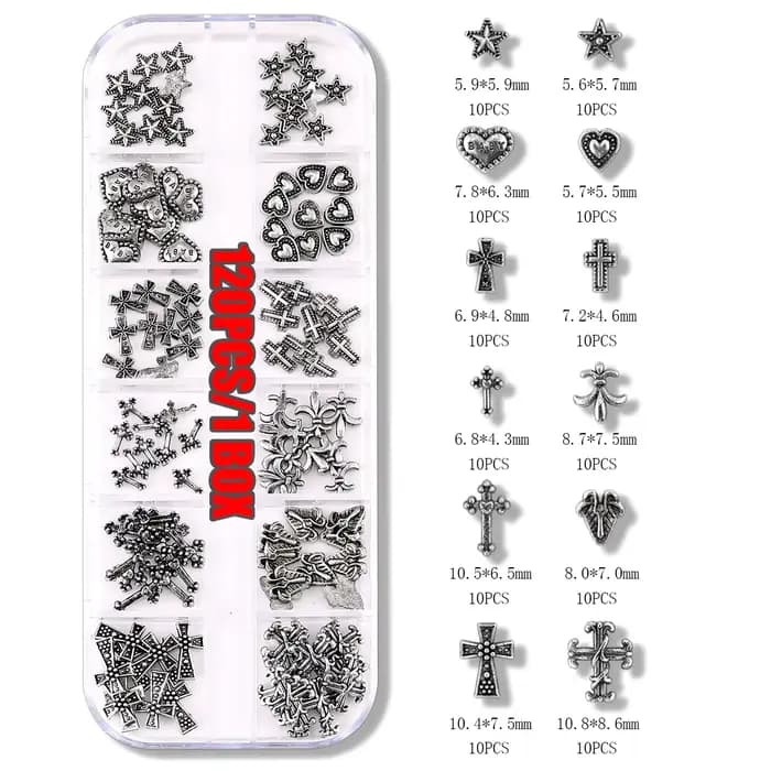 120 pièces/1 boîte européen américain foncé vintage style croix nail art patch y2k Premium métal Sty