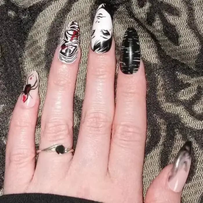 Tomie-Faux Ongles Noir Brcorporelle Réutilisables pour Fille, 24 Pièces, Anime Japonais, Horreur, Ba