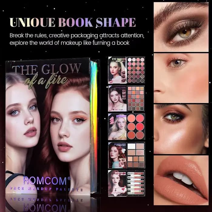 livre magique de maquillage, y compris ombre à paupières, brillant à lèvres, fard à joues en poudre,