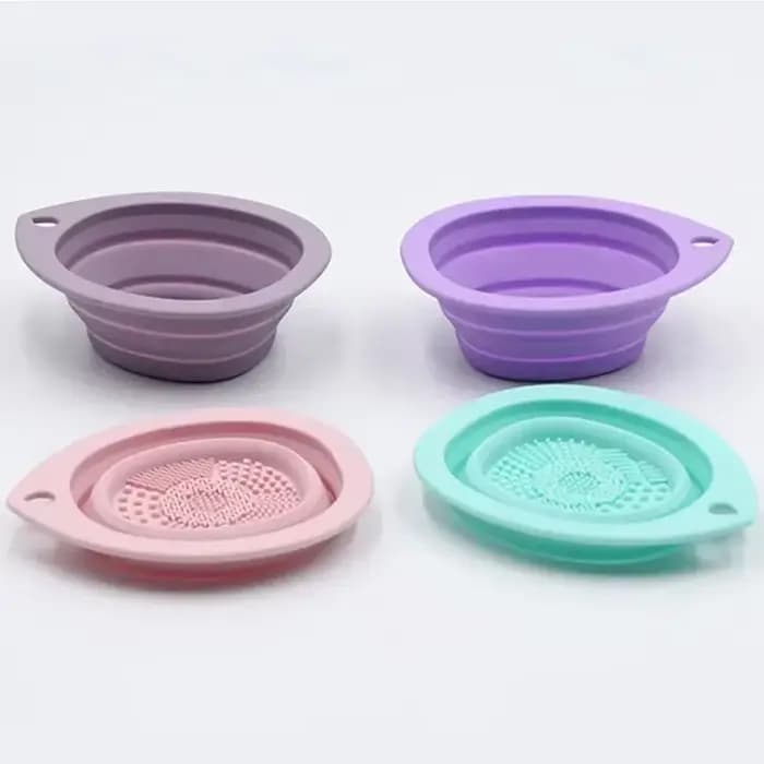 Nettoyeur de pinceaux de maquillage en Silicone, bol de nettoyage de bouffantes de poudre pliante, p