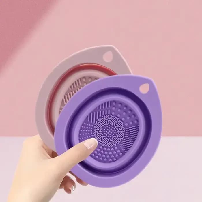 Nettoyeur de pinceaux de maquillage en Silicone, bol de nettoyage de bouffantes de poudre pliante, p