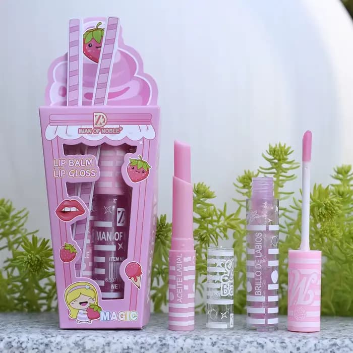 Ensemble de 2 brillants à lèvres brillants en forme de crème glacée, pour filles et femmes, imperméa