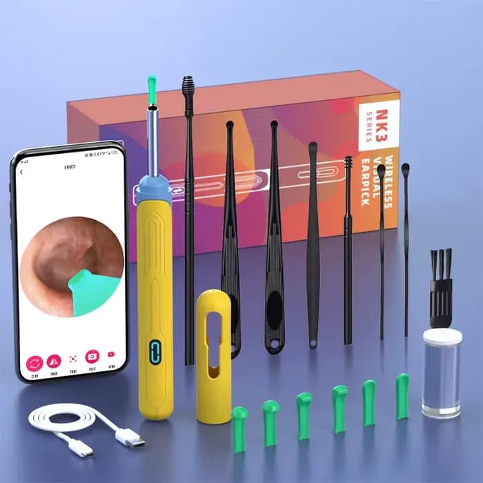 Nettoyeur d'oreille avec caméra, ensemble de bâtons d'oreille HD, Otoscope, chargement USB C, Endosc