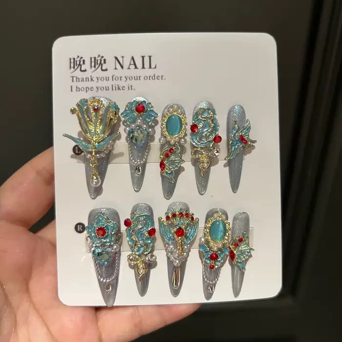 Baroque - Style presse - sur les ongles avec strass perles accessoires en métal, matériau ABS de hau