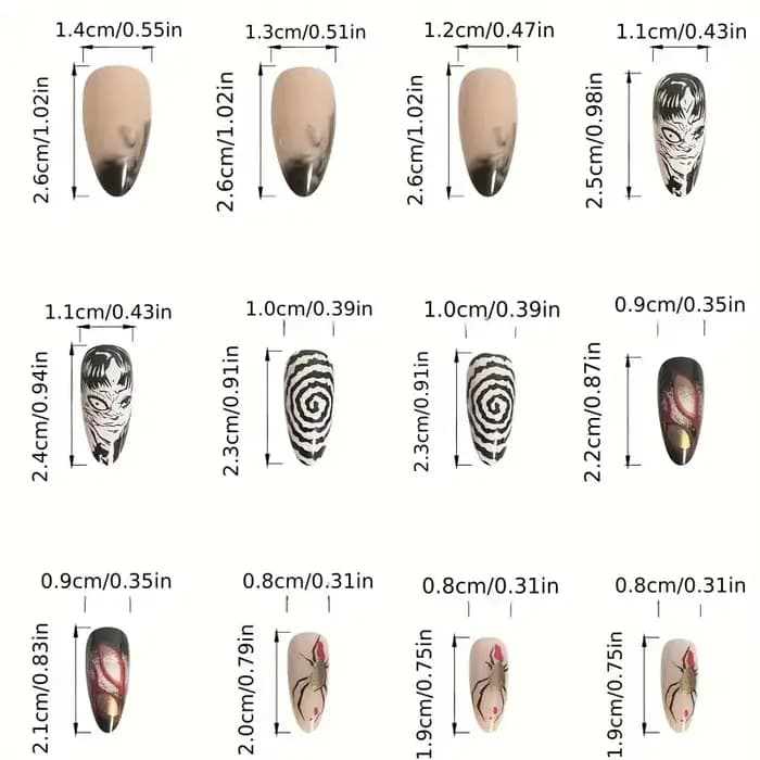 Tomie-Faux Ongles Noir Brcorporelle Réutilisables pour Fille, 24 Pièces, Anime Japonais, Horreur, Ba