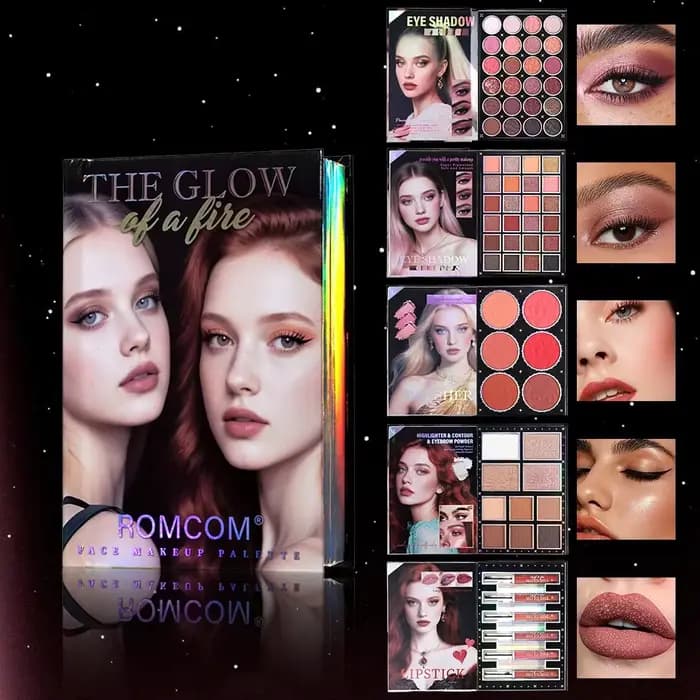 livre magique de maquillage, y compris ombre à paupières, brillant à lèvres, fard à joues en poudre,
