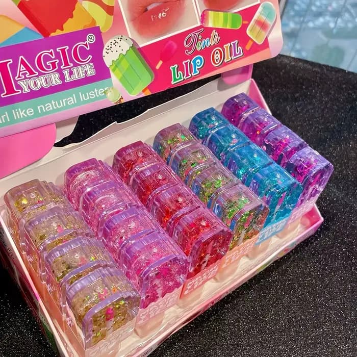 24 pièces mignon chat paillettes huile pour les lèvres forme d'amour coloré brillant à lèvres filles