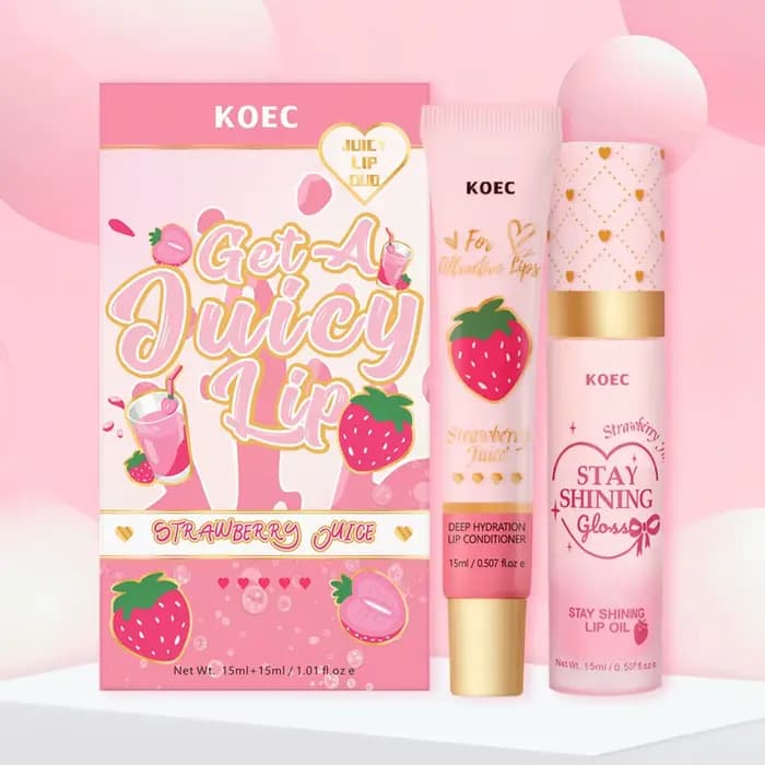 Ensemble Lèvres Fraise/Pêche, Huile à Lèvres Pêche + Lotion pour les Lèvres, hydratant et anti-gerçu