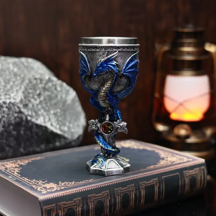 Gobelet médiéval en acier inoxydable, série Dragon Cross Sword, résine incrustée, peint à la main, c