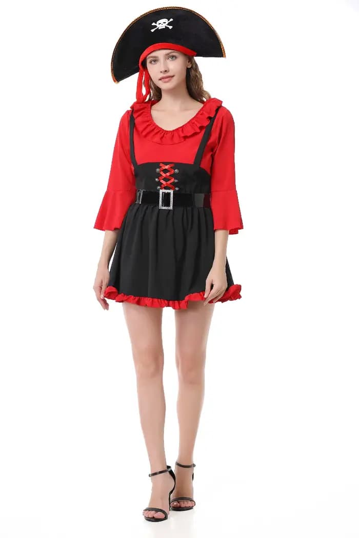 Costume de pirate rouge pour femme, ensemble complet pour Halloween, carnaval, bar, club, scène, fêt