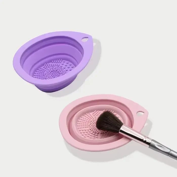 Nettoyeur de pinceaux de maquillage en Silicone, bol de nettoyage de bouffantes de poudre pliante, p