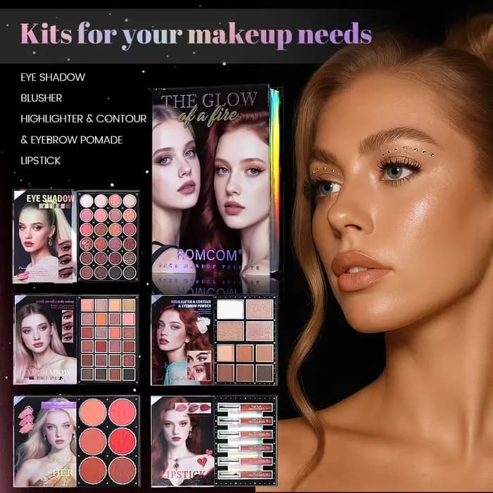 livre magique de maquillage, y compris ombre à paupières, brillant à lèvres, fard à joues en poudre,