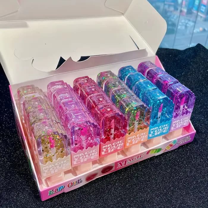 24 pièces mignon chat paillettes huile pour les lèvres forme d'amour coloré brillant à lèvres filles
