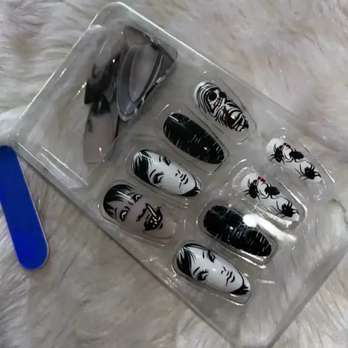 Tomie-Faux Ongles Noir Brcorporelle Réutilisables pour Fille, 24 Pièces, Anime Japonais, Horreur, Ba