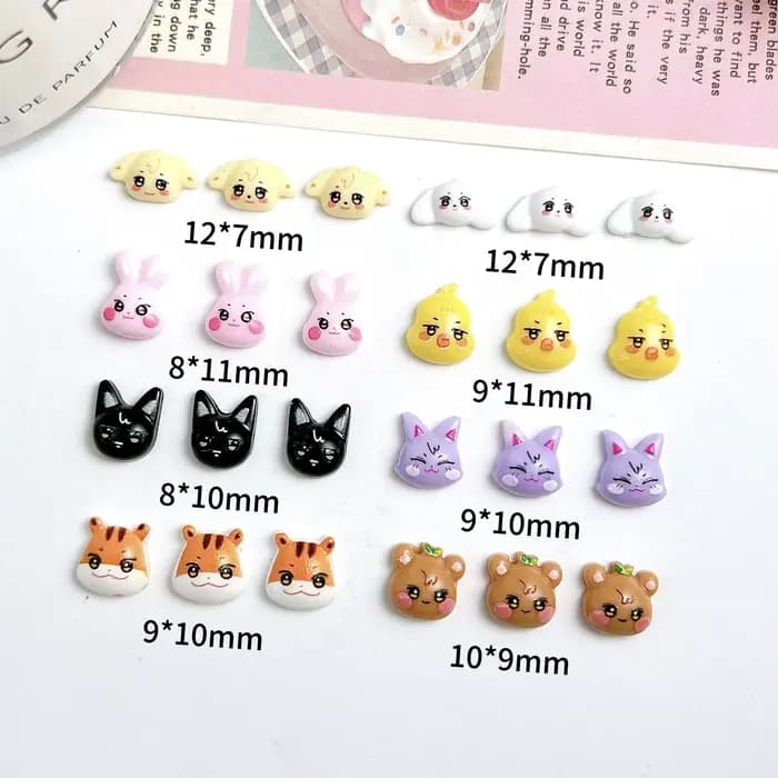20 pièces dessin animé mignon tigre chat résine ongles breloques 3D créatif coloré lapin ours série