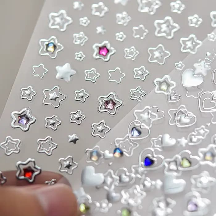 1 pièce 5D couleur cristal étoile ongles autocollants haute qualité amour brillant argent creux frot