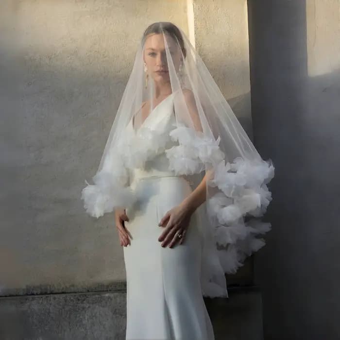 Voile de mariage avec fard à joues, longueur du coude, floral 3D, deux couches, couverture en tulle doux, accessoires de mariage pour les mariées, le visage des patients, G11