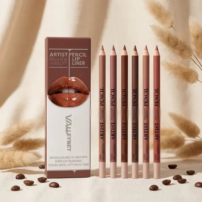 Lot de 6 crayons à lèvres mats, combo lèvres, application facile, imperméables, pigmentés, tons naturels, ensemble de crayons à lèvres cosmétiques