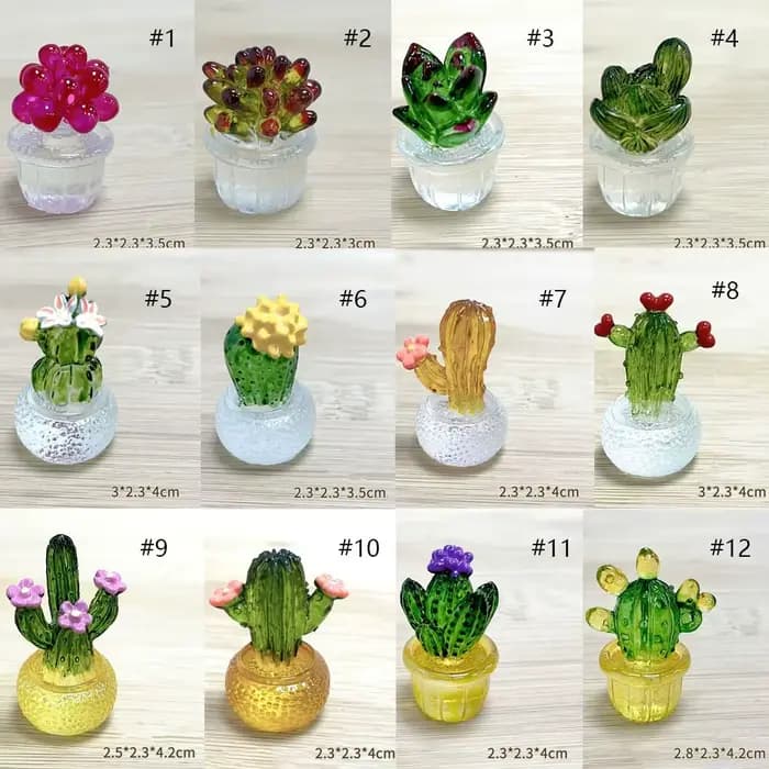 Décoration Cactus Cartoon en Résine Transparente, Mini Figurines de Cactus Artificiels Réalistes, Accessoires de Maison