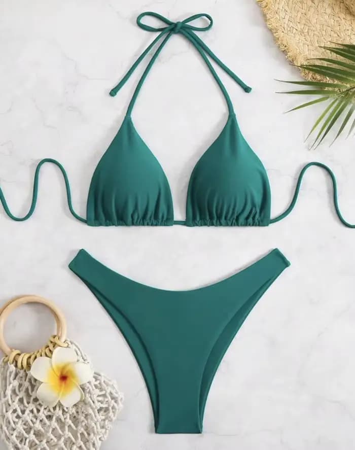 Maillot de bain brésilien à lacets, string, bikini, sexy, couleur unie, blanc/noir/café, col licou, double tissu, vêtements de plage, nouvelle collection 2025