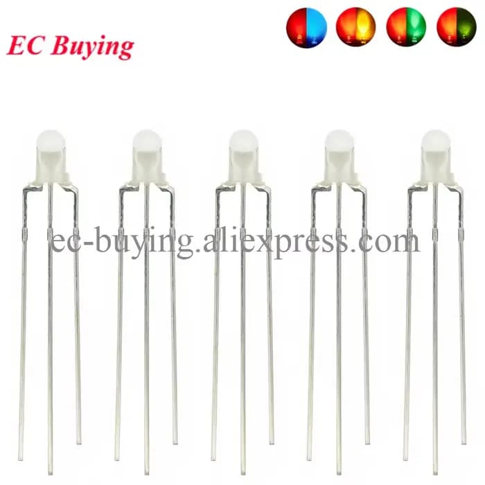 10 pièces F3 3mm LED ronde bicolore à anode/cathode commune, diffuse, rouge, blanc chaud, bleu, jaune, vert, diode électroluminescente
