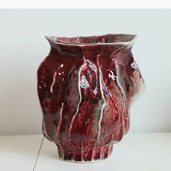 Vase en céramique en forme de bourgeon de fleur rouge, pot de plante irrégulier créatif, décoration de table, arrangement de fleurs, vases floraux, décoration esthétique de la pièce