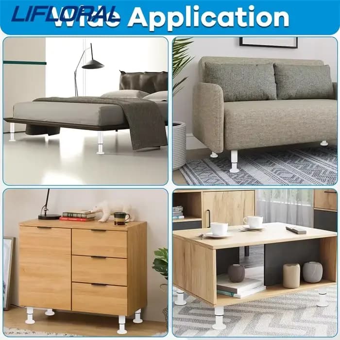 2 pièces Pieds de meuble télescopiques réglables 12-20 cm, pieds de support renforcés pour lit, canapé, pieds de remplacement pour le bas du lit