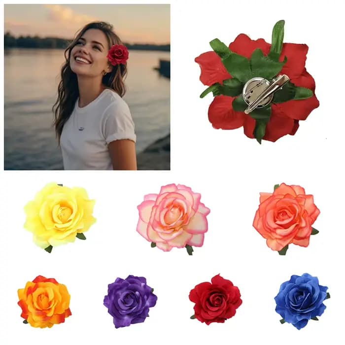 Fleurs de flamenco pour cheveux, coiffe DIY pour mariée, fleurs de rose rouges en tissu floqué, épingles à cheveux, pinces à cheveux, accessoires de fête pour cheveux