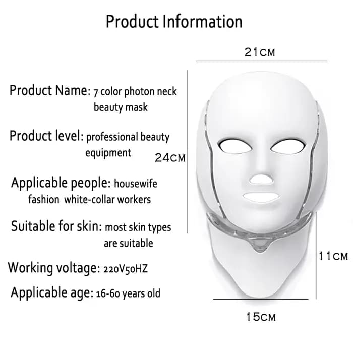 Masque LED pour le visage, 7 couleurs, masque de beauté LED, rajeunissement de la peau, anti-acné, photothérapie, blanchiment, resserrement de la peau, outil de soin à domicile