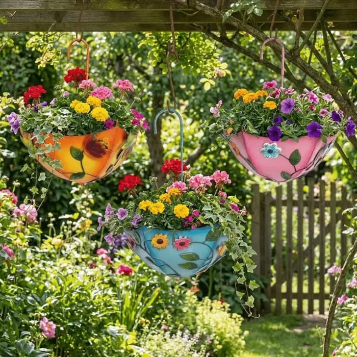 Pot de fleurs rustique en fer en forme de parapluie, décoratif, gain de place, suspendu, mural, pour plantes succulentes, balcon