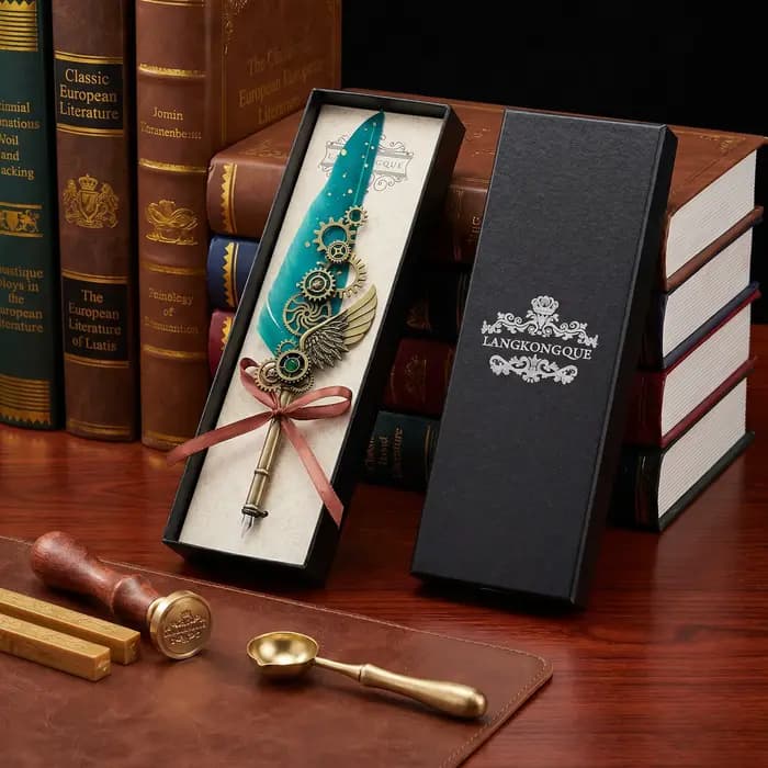 Stylo plume steampunk vintage artisanal avec engrenages mécaniques, plume en alliage noir ornée de paillettes dorées pour outils d'écriture